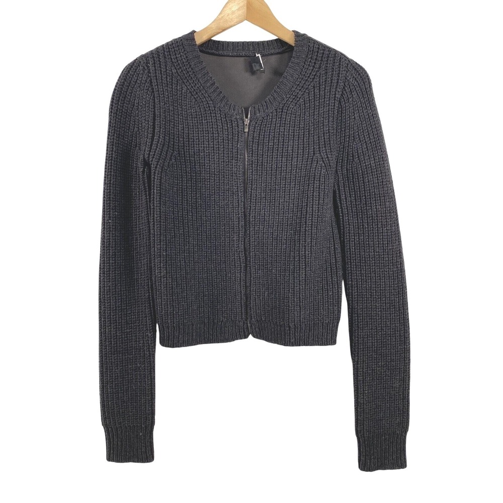 Theory Womens 100% Wool with 100% Lambskin Leather ull Zip Sweater Jacket sz SP